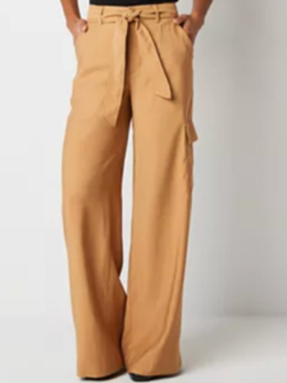 Worthington Maple Syrup Tan Cargo Belted High Rise Wide Leg Trouser